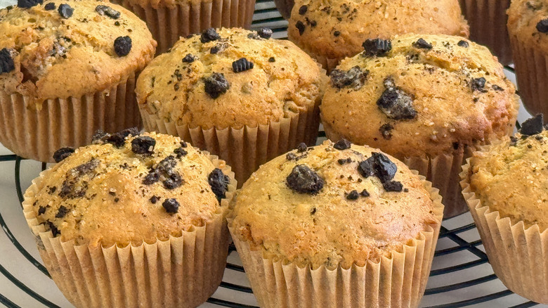 close up of cookies and cream muffins