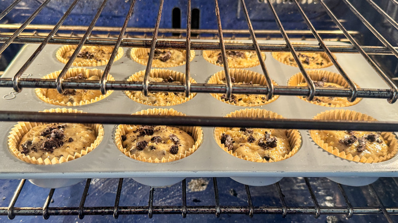 muffin tin in the oven