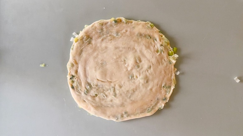 Rolled out scallion pancake