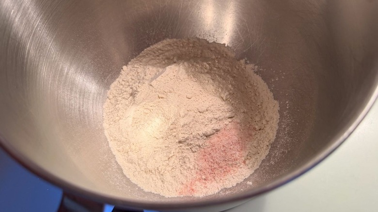 Flour and sea salt in stand mixer bowl