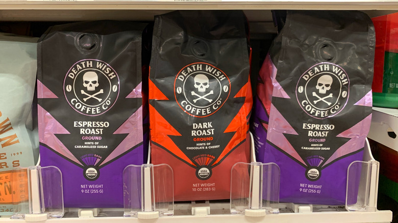 three bags of death wish coffee store shelf