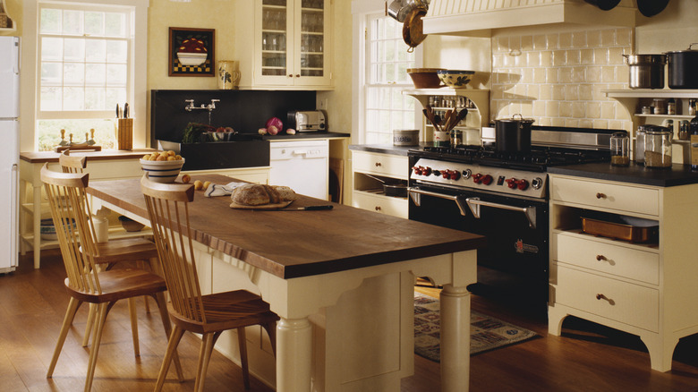A yellow-toned kitchen.