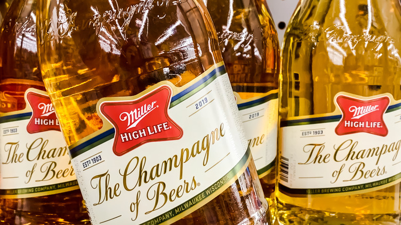 Front view of glasses of Miller High Life.