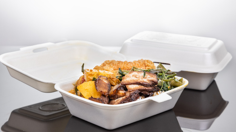 styrofoam box holding food