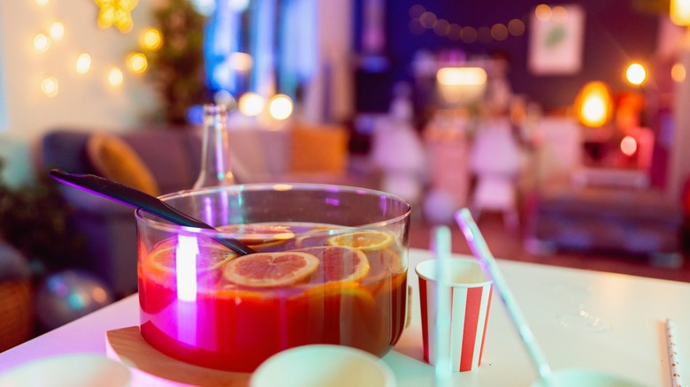 A filled punch bowl at a house party