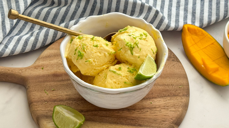 bowl of mango ice cream with lime zest