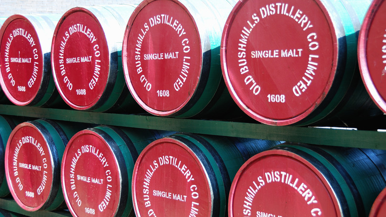 barrels of Bushmills at the distillery