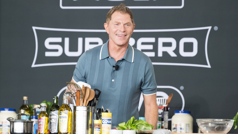 Calebrity chef Bobby Flay at a live cooking demonstration.