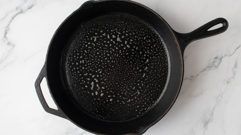 Cast iron skillet sprayed with cooking spray