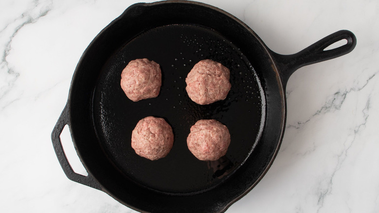 Burger balls in skillet
