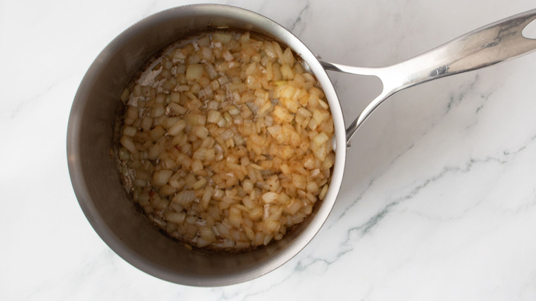 Sauteed onion in saucepan