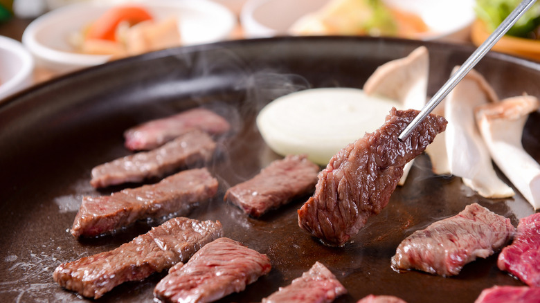 Skirt steak on grill