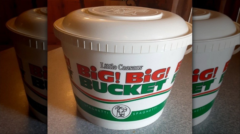 Bucket of Little Caesar's spaghetti