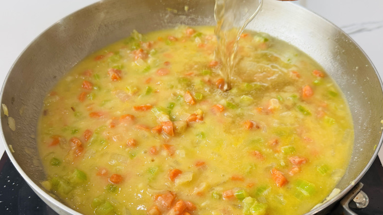 Adding stock to skillet