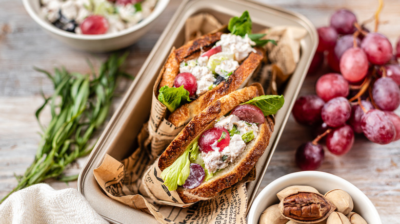 chicken salad sandwiches with grapes and pecans