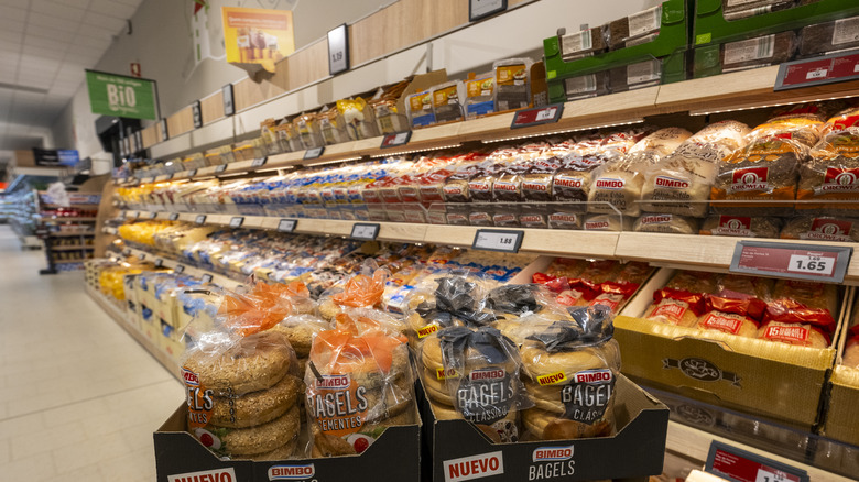 Bread aisle in a grocery store