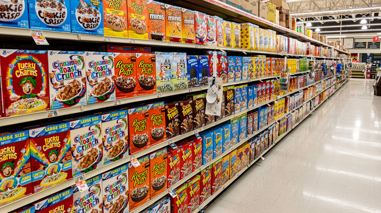 Cereal boxes in a grocery store