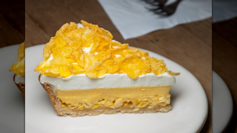 Cornflakes pie base with cream filling and cornflakes on top