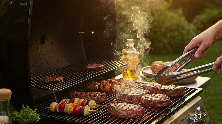 Various meats on a grill