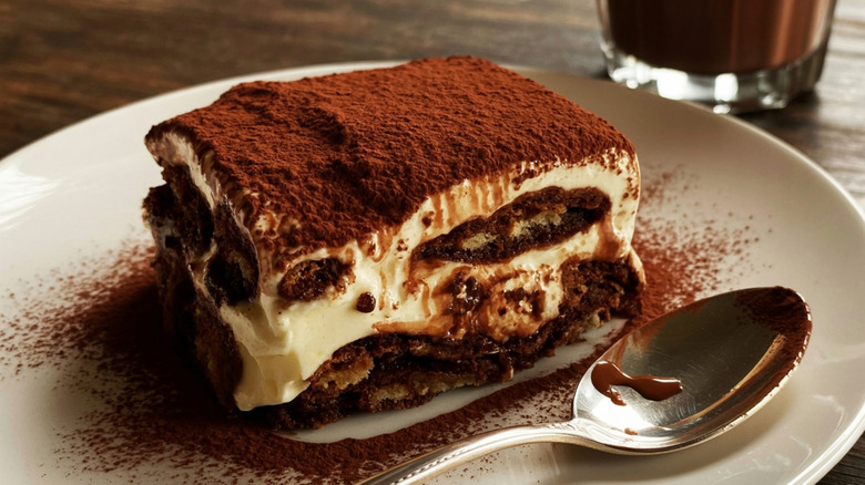 Tiramisu served on a plate