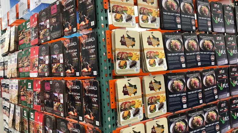 Gift cards on a sales rack at Costco