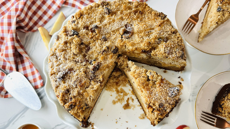 Sliced honey apple crumb cake