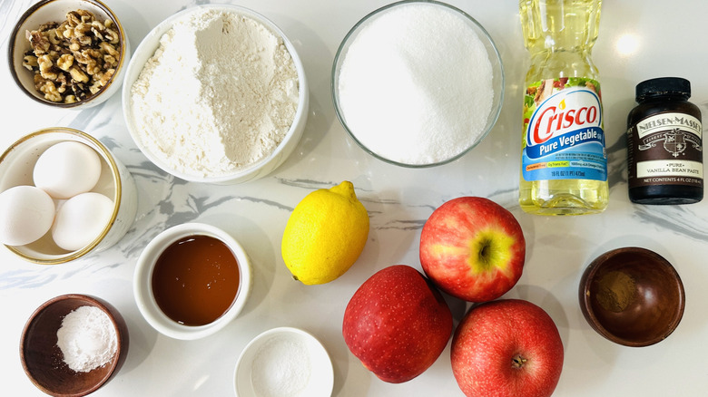 Ingredients for honey apple crumb cake