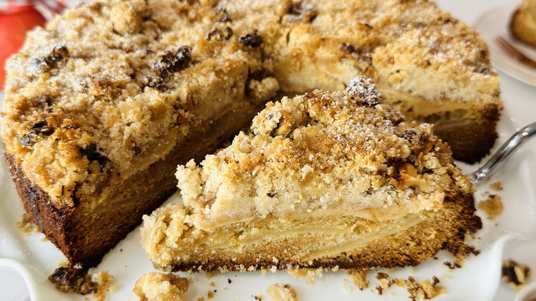 Honey apple crumb cake slice