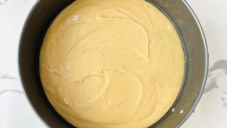Cake batter in springform pan