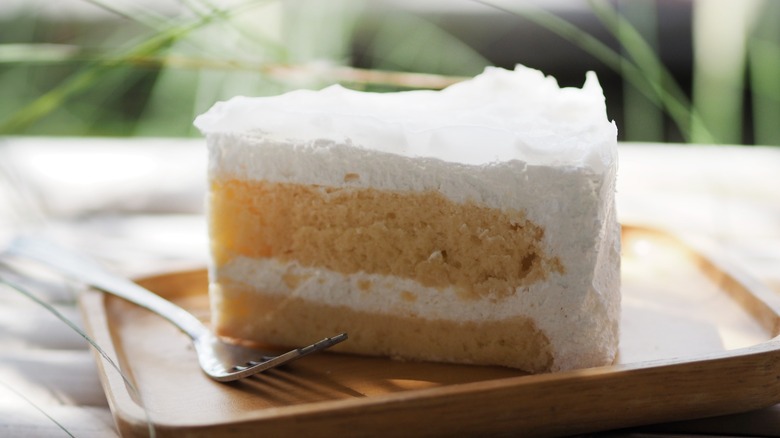 Closeup of a slice of white cake