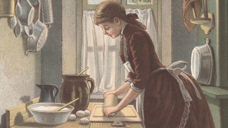 Illustration of a Victorian woman baking