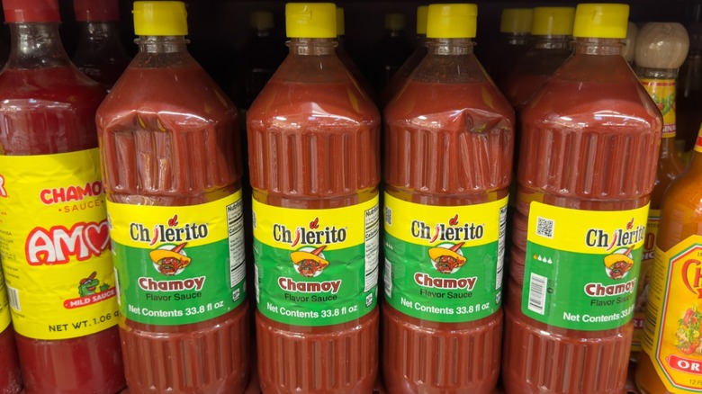 bottles of chamoy sauce in store