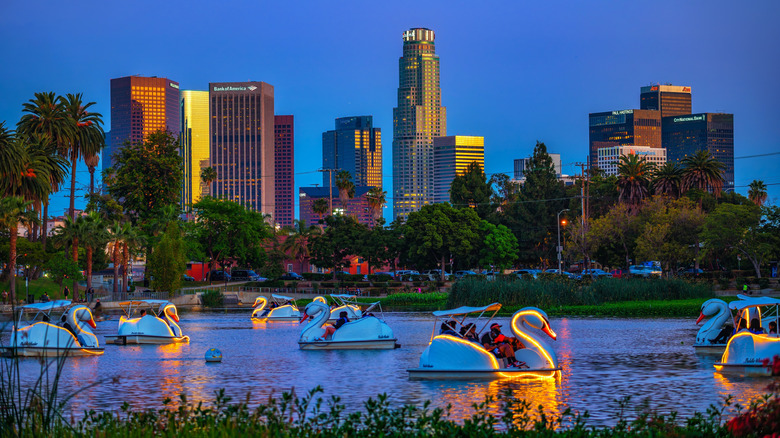 A view of Echo Park Lake in Los Angeles