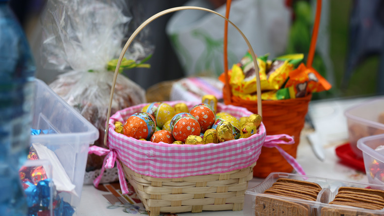 Easter basket filled with candies.