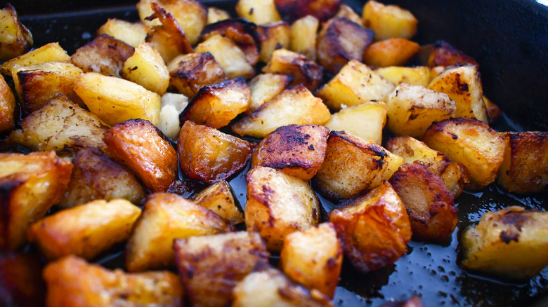 Roasted potatoes in a pan