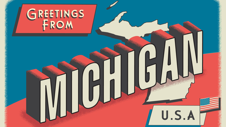 old fashioned postcard of Michigan