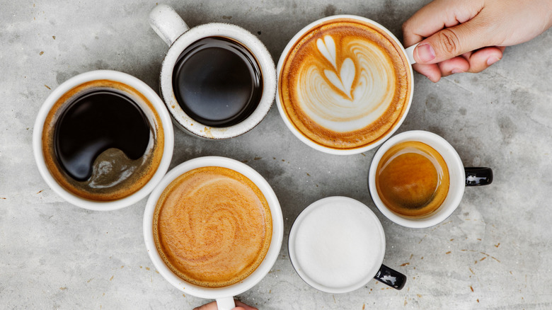 hands holding various types of coffee
