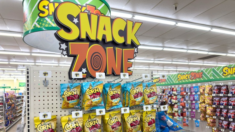 The snack aisle at Dollar Tree.