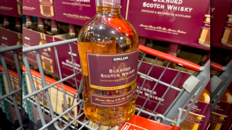 Trader Joe's liquor aisle with bottles lining shelves