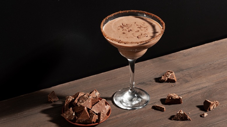 A chocolate martini on a wooden table