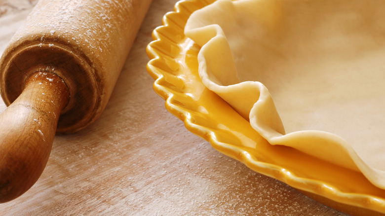 Pie crust rolled out and put in pan.