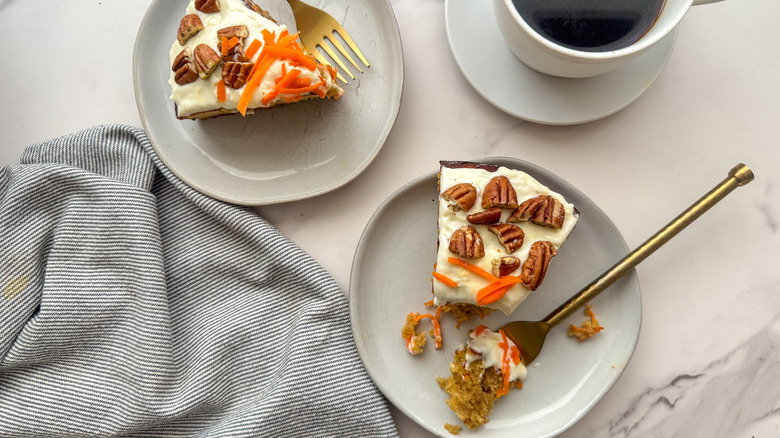 slices of carrot cake on plates