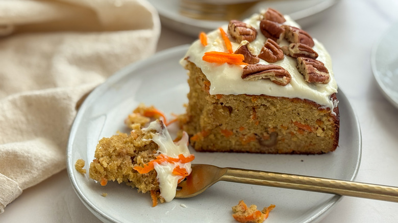 Carrot cake slice on plate