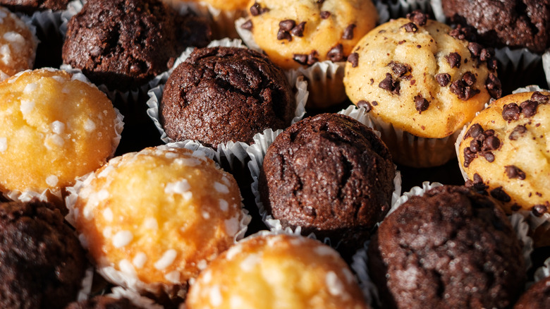 A closeup of assorted mini muffins.