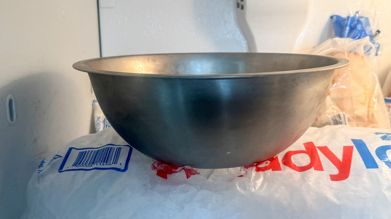 metal bowl in freezer