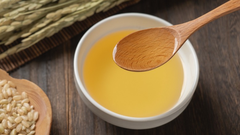 A bowl of rice bran oil
