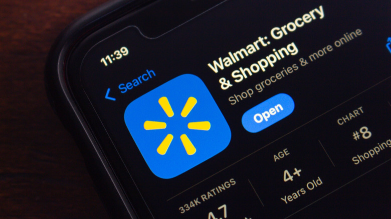 Walmart app pulled up in the app store on an iphone