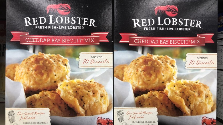 Two boxes of Red Lobster Cheddar Bay biscuit mix.