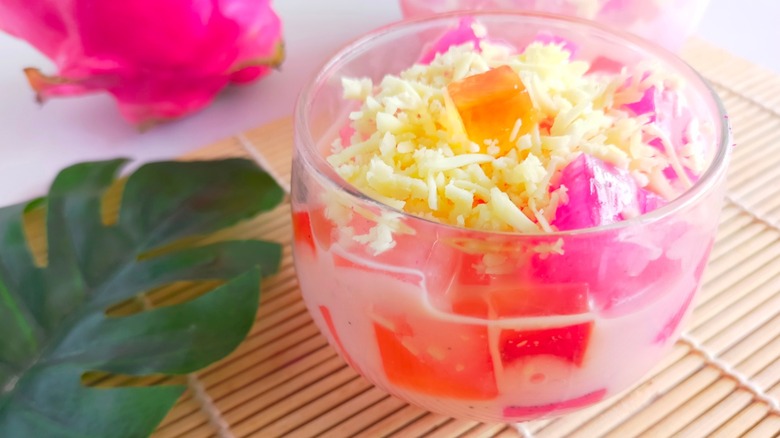 Jell-O salad topped with cheese