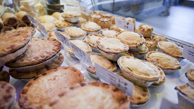 display case full of pies